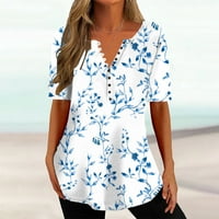 Ljetne košulje za žene Modni V-izrez Print TOP Ležerni labav bluza s kratkim rukavima Cvjetni gumb za