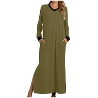 Ljetne haljine za prodaju za žene za žene s dugim rukavima od pune boje V-izrez Midi Split Fit and Flare