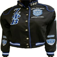 Buffalo Dallas Zeta Phi Beta Sorority Crest Dame Racing Twill Jacket [crna - 2xl]