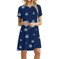 SKPBlutn Ljetne haljine kratki rukav O-izrez Čvrsta labava mini modne casual haljine za žene plave s
