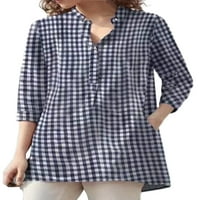 Glookwis Women na vrhu Ležerne prilike tunika košulje Vintage pulover Provjerite gumb za bluzu s džepovima