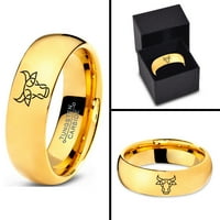 Tungsten Bull Bik Bićularni rogovi govedarski prsten za muškarce Žene Udobne cipele 18K žute zlatne