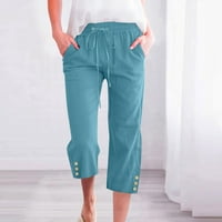 Ženske kapri pantalone za ljetne ženske ležerne čvrste elastične struke labave hlače ravne pantalone