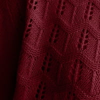 EFSTEB ženske bluze s dugim rukavima opuštena lagana udobna jesena modna krena raštrkana boja block pleteni džemper slobodno vrijeme čvrstog boja bluza s vinom m
