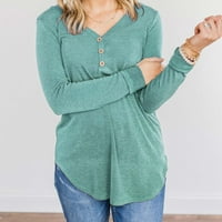 Viadha ženska gumba čvrstog boja neregularna majica s dugim rukavima V-izrez