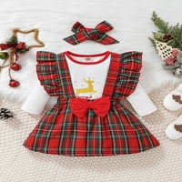 Toddler Baby Girl Božićna odjeća Set Pismo ELK Print Santa Baby dugi rukav rumper TOP + PLAIRANO SUSKENDER