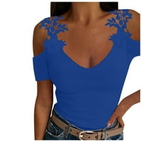 Bazyrey bluza za žene ženske čipke čvrste boje V-izrez majica bluza bez kaiševa ljetna casual vrhova