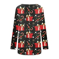 Cleance Žene dugih rukava ramena Bluze božićni bombonski trski grafički print okrugli vrat Pulover casual