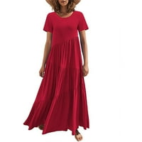 Ljetne haljine za žene kratki rukav A-line dugim temperamentnim klubom od ispisane scoop vratne haljine