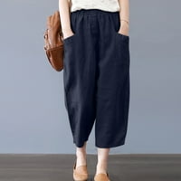 Symoid Womens casual pantalone - modni ljetni casual labavi pamučni i posteljina džepa Solid pantalone