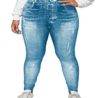 Capreze Dame Fau Denim Pant Tummy Control Plus size gamaše visoki struk lažne traperice Skinny naredbe