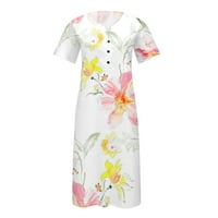 Ljetne haljine za ženske košulje za tisak s kratkim rukavima V-izrez Midi Fit and Flare Y2K Trendi elegantni
