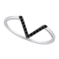 Okrugli oblik crni prirodni dijamantski akcenti Solitaire V Zaručni prsten za uključivanje u 14k bijelo