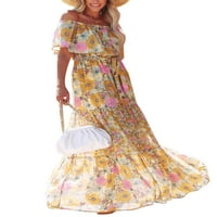 Neilla Žene Ljeto Plaže Sundress cvjetni print Maxi haljine sa rame Duga haljina dame boemsko kratki