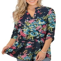 Ženske plus veličine vrhova koluta cvjetna tunika košulja Casual V izrez Flowy Bluze