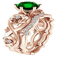1. Karatni oblicni oblik simulirani smaragdni i prirodni dijamant cvjetni angažman prstenje 14K čvrstog