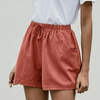 Ženske kratke hlače za ljeto plus veličine Čvrsti pamučni struk pamučne i posteljine hlače, casual plažnih