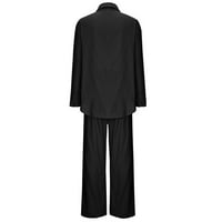 Ženski outfit dugih rukava s dugim rukavima i širokim posteljinim hlačama setovi sa džepovima Dame dvije duljine hlače sa dnevnim boravkom zimski džemper setovi crne xl