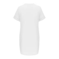 Ženske dame Ljetno casual labavo, mini haljina s kratkim rukavima V-izrez, bijela, xxl