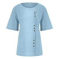 Ljetna bluza Ženska modna ležerna temperamenta Okrugli vrat Vintage Pamuk i konoplja Čvrsta gumba Majica