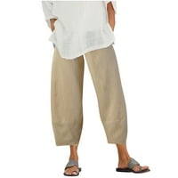 Ženske ljetne boje plus pamučne i posteljine pantalone sa džepom casual labavih pantalona