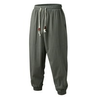 Sive teretne pantalone za muškarce muškarci pamučne posteljine čvrste elastične strugove casual pantalone