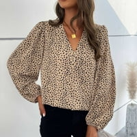Ženski fenjer dugi rukav Ruched V izrez Bluze casual labav fit leopard radne majice vrhovi za svakodnevne