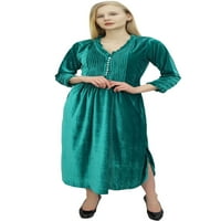 Phagun ženske tealne zelene haljine sa dugim rukavima, ležerne sa džepovima - 14