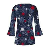 Cleance Ženske vrhove rukava Ženska bluza Neovisnosti Dan Ispisani bluze V-izrez Moda, Mornarice, XL
