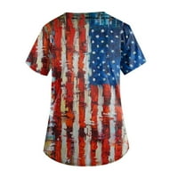 Yubatuo Dan nezavisnosti Žene vrhove Dame Ležerne prilike V-izrez Plus tiskana majica s džepovima sa
