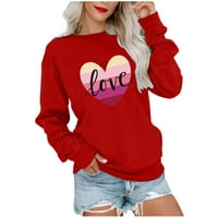 Ženska posadna pulover vrhova za uklanjanje valentinova dugih rukava dugi rukavi dukserica za trendovsko ljubavno pismo Štampanje pulover udobnog crvenog s
