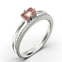 Lijepa minimalistička 1. Carat baguette Cut morgatit i dijamantski movali zaručni prsten, klasični vjenčani prsten u srebru od srebra sa 18k bijelim zlatnim pregradom, mladenkama, odgovarajućim opsegom