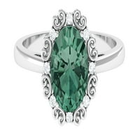 Laboratorija odrasli zeleni safirni prsten sa moissine, prstenom od vintage stila, srebrna srebra, SAD