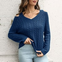 Aoksee džemperi za žene za žene s ramenama džemper s V-izrezom Ženska labava jesen zimski džemperi dugih