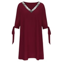 Haljina za žene Modni V-izrez Ljeto Čvrsto povremene kratke rukave s kratkim rukavima, vino 8