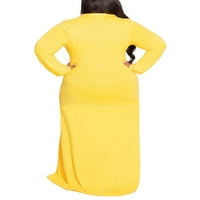 Niveer dame haljina V izrez Maxi haljine dugi rukav casual puni u boji žuti xl