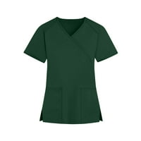 Feterrnal ženska modna V-izrez Solidna boja kratka rukava s kratkim rukavima s džepovima vrhovi namotioniranim majicama za žene