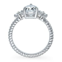 Sterling srebrni 3-kamen vjenčani prsten za vjenčanje prsten kruška CUT CUBIC ZIRCONIJA CZ Tkani prsten