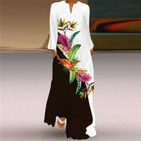 Oblasni haljine Ženska seksi digitalna tiskana duga haljina V-izrez sa džepovima Dugih rukava Ženske