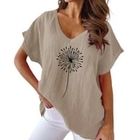 Koaiezne bluze za žene casual botaničkim print V vrat pamuk casual bat kratki rukav majica