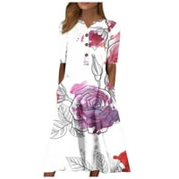 Ljetne haljine cvjetni V-izrez A-line dužine koljena vruća prodaja haljina s kratkim rukavima za ženske