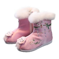 Baycosin pamučne čizme za djevojčicu zimske vintage vezene čizme za platno plišane unutarnje cipele