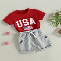 Baby Boy 4. jula Outfit USA zastava Zastava Print kratkih rukava Thirt i elastične kratke hlače postavljene
