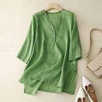 Ženska čvrsta posteljina majica vrtoglavica labava bluza V-izrez, zelena, xxl
