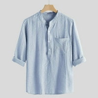 HFYihgf muns pamuk posteljina Henley majica dugačke gumne gore ovratnike s prugave košulje dugih rukava