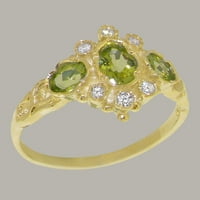 Britanci izrađeni tradicionalni 14k žuto zlatni prsten sa prirodnim peridot i dijamantnim ženskim obećajućim