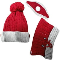 Ženske djevojke zimski pleteni šešir, set maske za masku Beanie, crvena