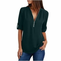 Šifonske bluze za ženske haljine ljetne majice s dugim rukavima Zip Casual Tunic V-izrez za bluzu za