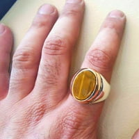 Sterling Silver Prirodni certificirani CT ovalni tigrovi oči valentine Muški prsten