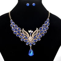 Retro multibolor Rhinestone Hollow Peacock Bib ogrlica za uši nakit set